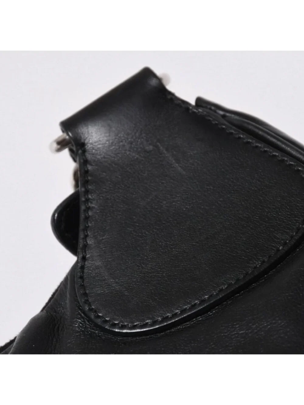 Prada Black Leather Handbag Silver Metal Patent Plate